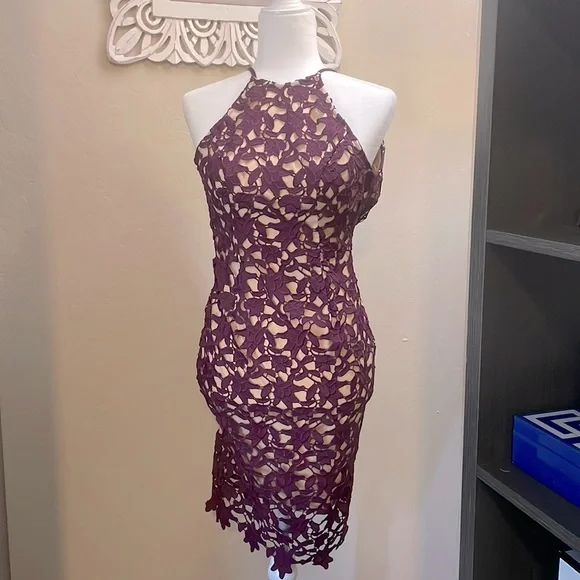 guess burgundy dress Guess You Miss Me Halter Midi Dress Burgundy/Pink Dot